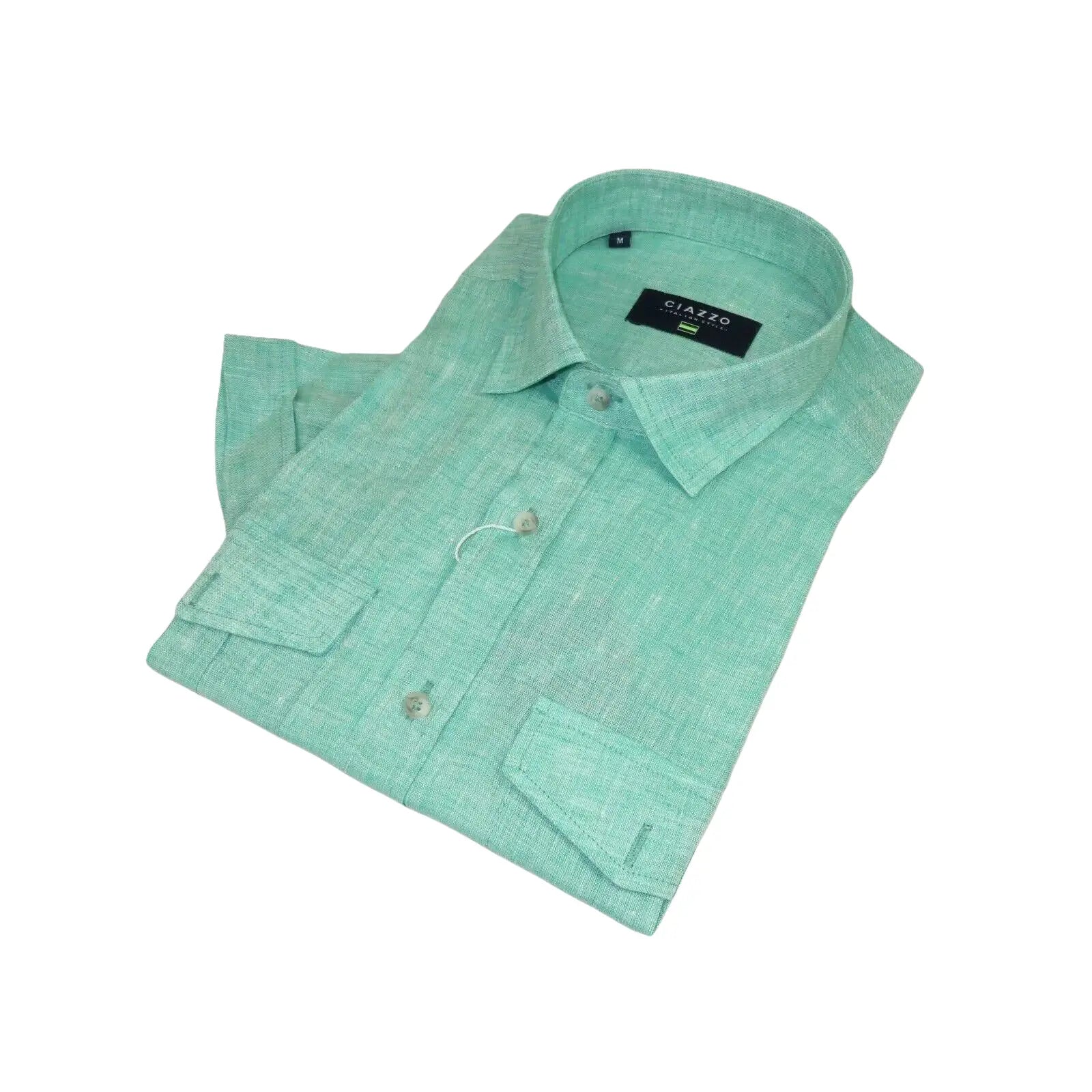 Men's Ciazzo Turkey 100% Linen Breathable Shirt Short Sleeves #Linen 63 Green - J.Valintin Men's Wear Legend - 101067