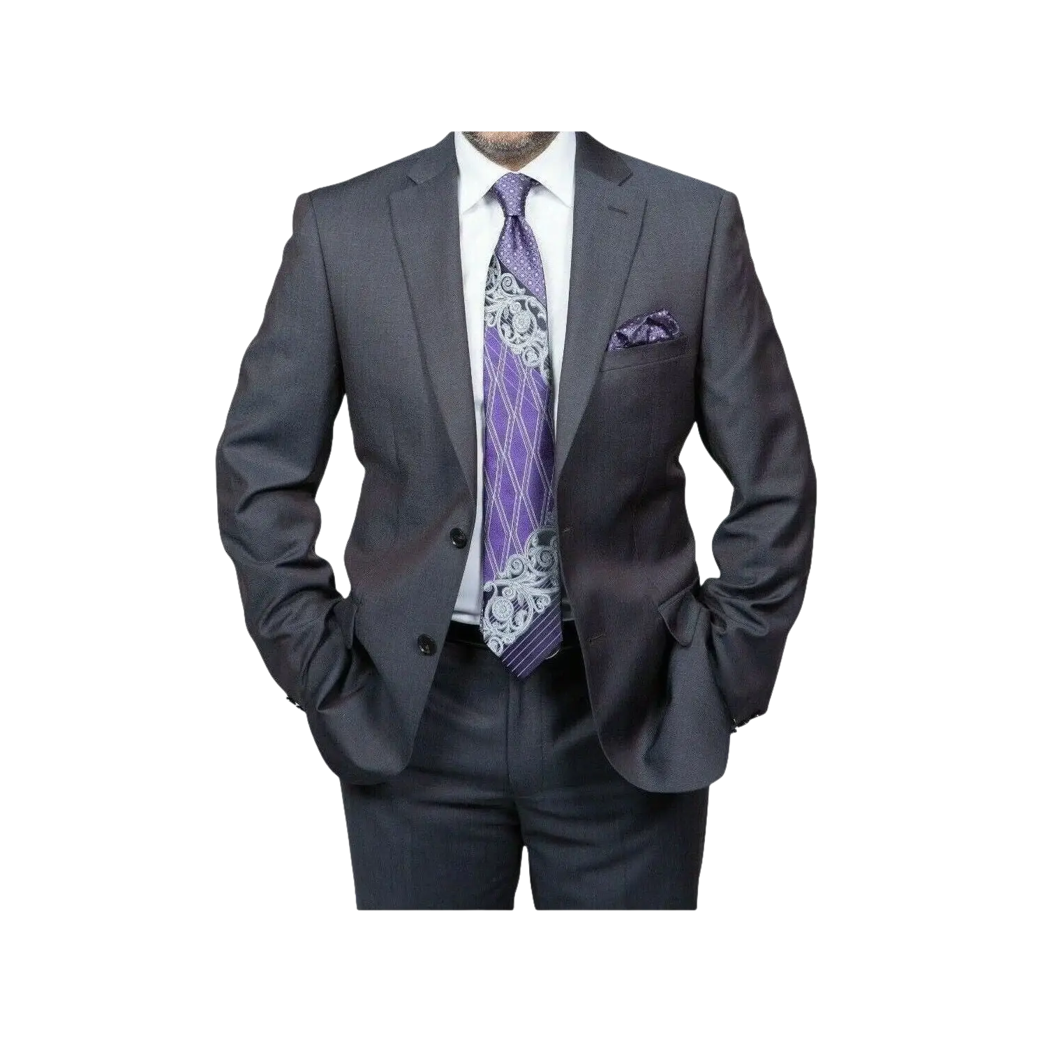 Mens DKNY 100% Wool Two Button Notch Lapel Slim fit Shark Texture 1364 Dark Gray - J.Valintin Men's Wear Legend - 18172