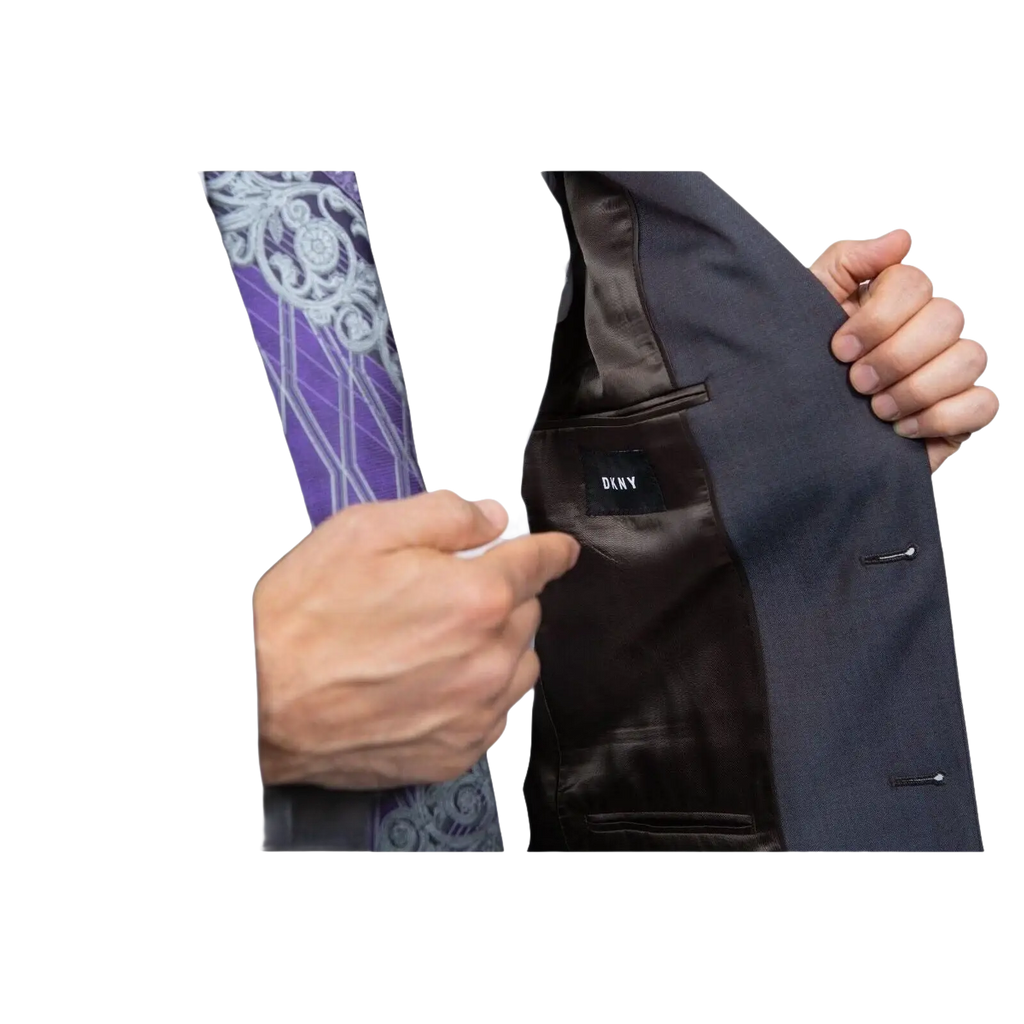 Mens DKNY 100% Wool Two Button Notch Lapel Slim fit Shark Texture 1364 Dark Gray - J.Valintin Men's Wear Legend - 18172