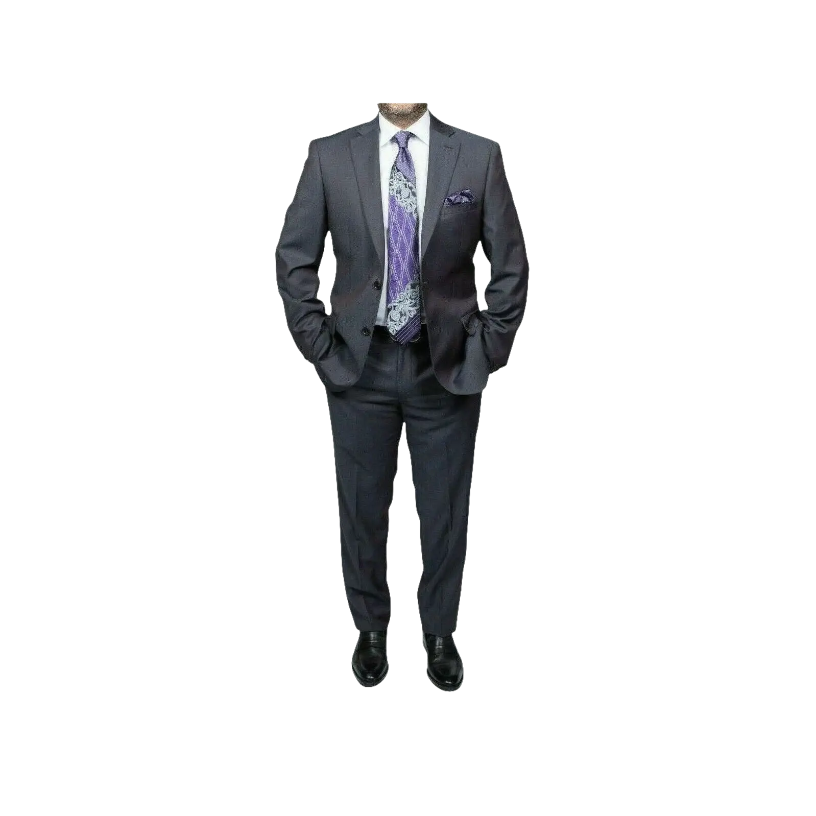 Mens DKNY 100% Wool Two Button Notch Lapel Slim fit Shark Texture 1364 Dark Gray - J.Valintin Men's Wear Legend - 18172