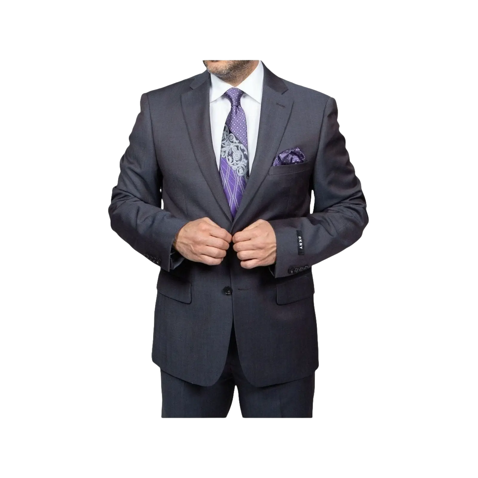 Mens DKNY 100% Wool Two Button Notch Lapel Slim fit Shark Texture 1364 Dark Gray - J.Valintin Men's Wear Legend - 18172