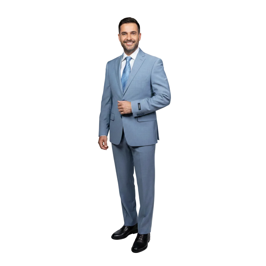 Mens DKNY 100% Wool Two Button Notch Lapel Slim fit Shark Texture 1393 Sky Blue