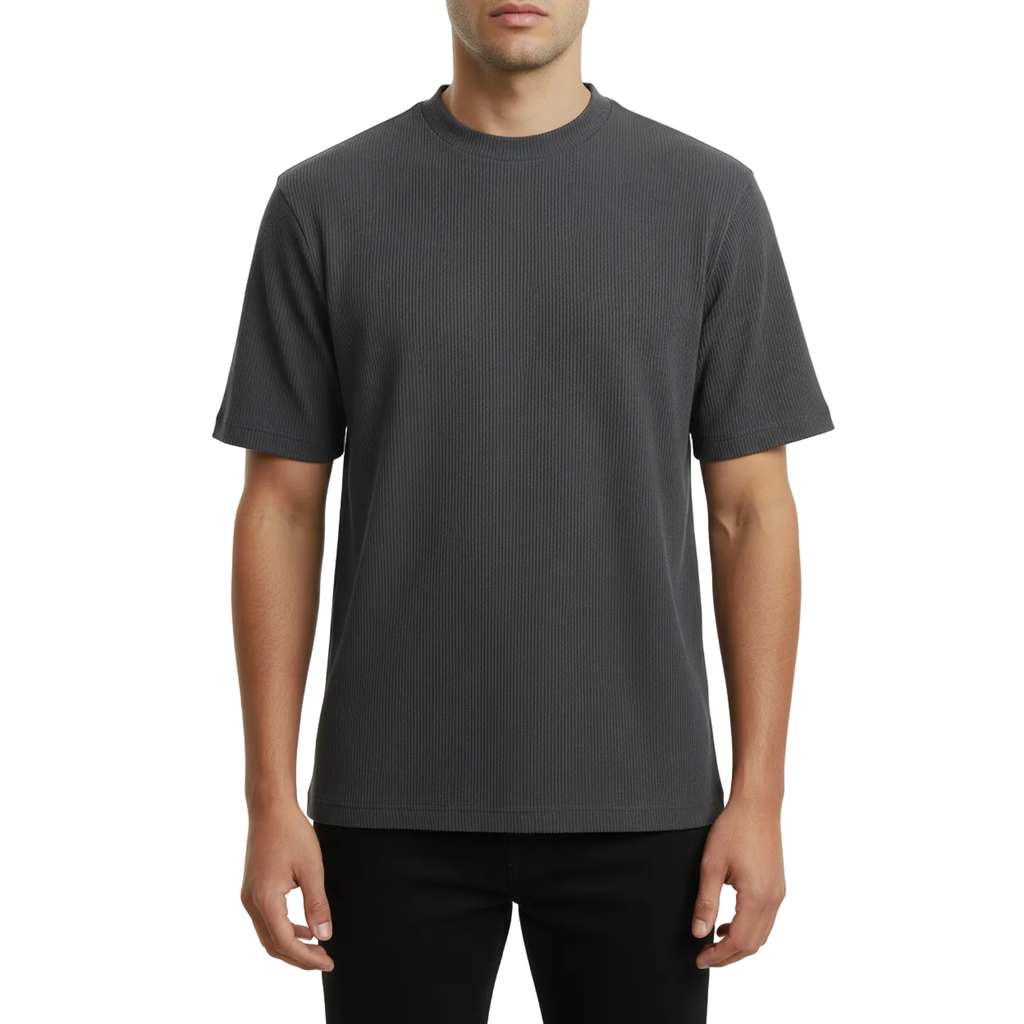 Mens Dressy T-Shirt  Log-In Uomo  Crew Neck Corded Short Sleeves 218 Charcoal