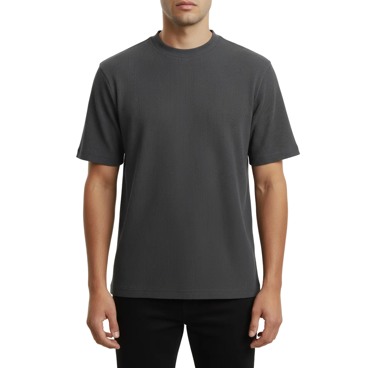 Mens Dressy T-Shirt  Log-In Uomo  Crew Neck Corded Short Sleeves 218 Charcoal