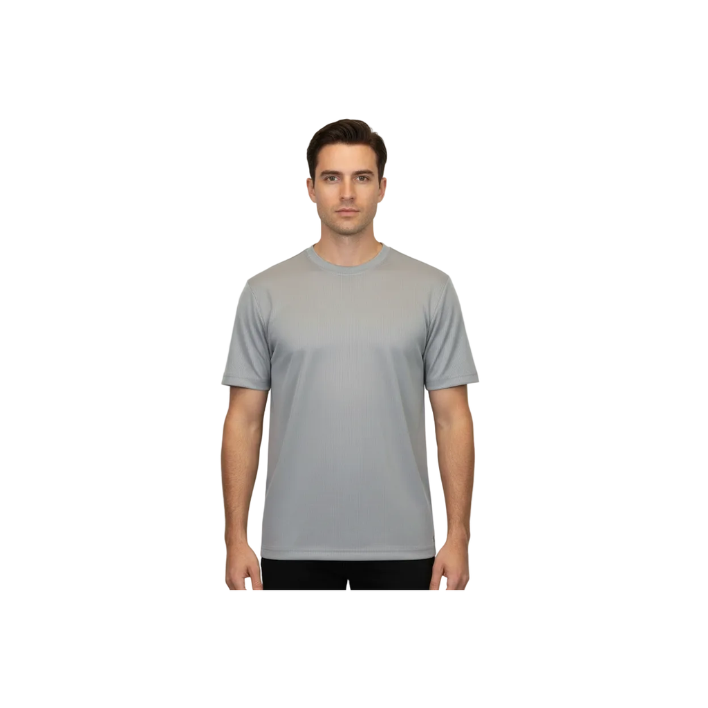 Mens Dressy T-Shirt Log-In Uomo Crew Neck Corded Short Sleeves 218 Light Gray