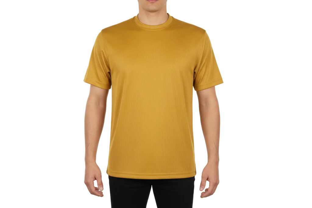 Mens Dressy T-Shirt  Log-In Uomo Soft Crew Neck Corded Short Sleeves 218 Gold