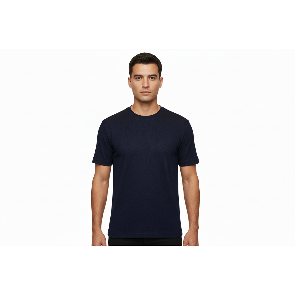 Mens Dressy T-Shirt  Log-In Uomo Soft Crew Neck Corded Short Sleeves 218 Navy