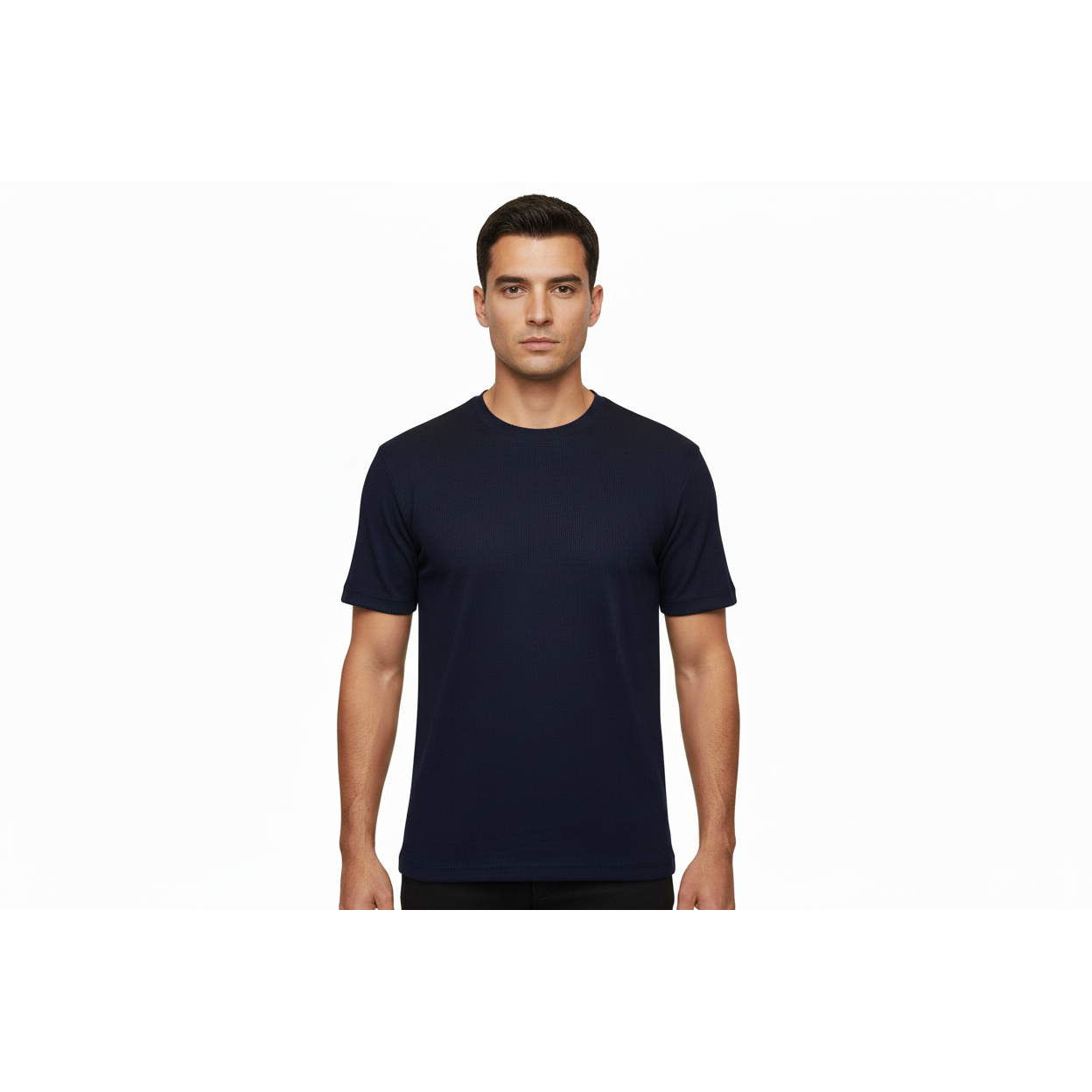 Mens Dressy T-Shirt  Log-In Uomo Soft Crew Neck Corded Short Sleeves 218 Navy