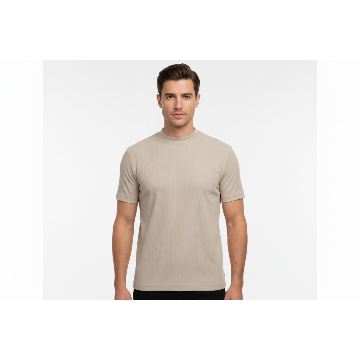 Mens Dressy T-Shirt  Log-In Uomo  Soft Crew Neck Corded Short Sleeves 218 Tan