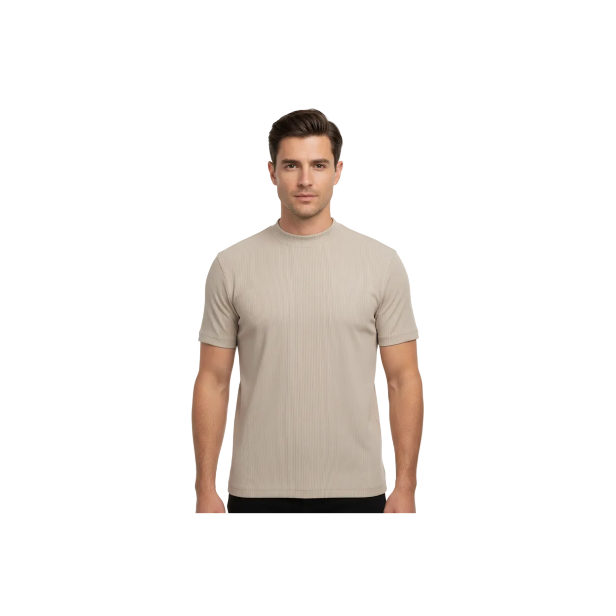 Mens Dressy T-Shirt  Log-In Uomo  Soft Crew Neck Corded Short Sleeves 218 Tan