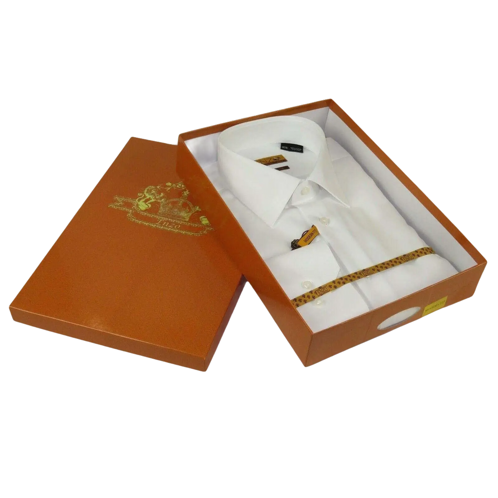 Mens ENZO Egyptian Soft Cotton Dress Shirt Barrel Cuff Wrinkle Free 61101 White - J.Valintin Men's Wear Legend - 13129