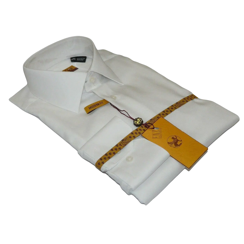 Mens ENZO Egyptian Soft Cotton Dress Shirt Barrel Cuff Wrinkle Free 61101 White - J.Valintin Men's Wear Legend - 13129