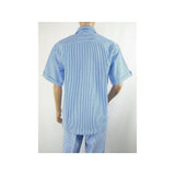 Mens Giorgio Inserti Seer Sucker Stripe 2pc Walking Leisure Suit 7289 Ocean Blue - J.Valintin Men's Wear Legend - 94219