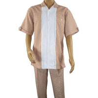 Mens Giorgio Inserti Seer Sucker Stripe 2pc Walking Leisure Suit 7289 Rust Brown - J.Valintin Men's Wear Legend - 94235