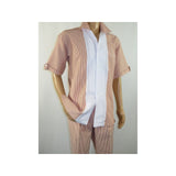 Mens Giorgio Inserti Seer Sucker Stripe 2pc Walking Leisure Suit 7289 Rust Brown - J.Valintin Men's Wear Legend - 94235