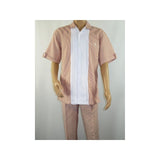 Mens Giorgio Inserti Seer Sucker Stripe 2pc Walking Leisure Suit 7289 Rust Brown - J.Valintin Men's Wear Legend - 94235