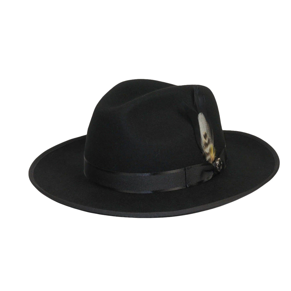 Mens Hat BRUNO CAPELO Australian Wool Wide Brim Fedora Melrose MR370 Black - J.Valintin Men's Wear Legend - MR370 - Black - S