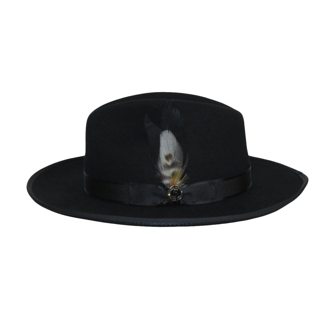 Mens Hat BRUNO CAPELO Australian Wool Wide Brim Fedora Melrose MR370 Black - J.Valintin Men's Wear Legend - MR370 - Black - S