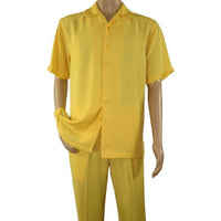 Mens INSERCH 2pc Walking Leisure Suit Shirt Pants Set Short Sleeves 9356 Banana - J.Valintin Men's Wear Legend - 94159