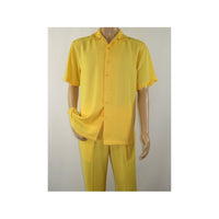 Mens INSERCH 2pc Walking Leisure Suit Shirt Pants Set Short Sleeves 9356 Banana - J.Valintin Men's Wear Legend - 94159