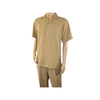 Mens INSERCH 2pc Walking Leisure Suit Shirt Pants Set Short Sleeves 9356 Khaki - J.Valintin Men's Wear Legend - 94120