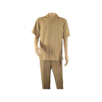 Mens INSERCH 2pc Walking Leisure Suit Shirt Pants Set Short Sleeves 9356 Khaki - J.Valintin Men's Wear Legend - 94120
