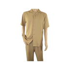 Mens INSERCH 2pc Walking Leisure Suit Shirt Pants Set Short Sleeves 9356 Khaki - J.Valintin Men's Wear Legend - 94120