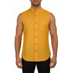 Mens INSERCH linen Shirt Banded Chinese Collar Sleeves-Less SS719 Sunburst
