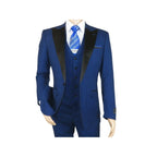 Men's Light Wool Statement Tuxedo Vested Formal Wedding Stage Suit Alberto Blue - J.Valintin Men's Wear Legend - 31837