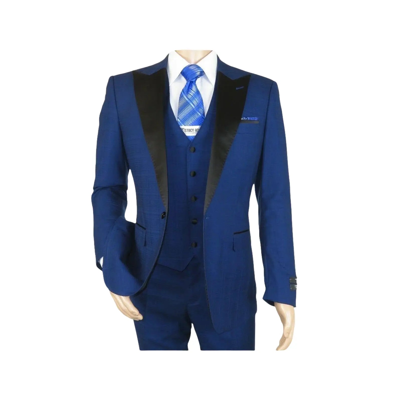 Men's Light Wool Statement Tuxedo Vested Formal Wedding Stage Suit Alberto Blue - J.Valintin Men's Wear Legend - 31837