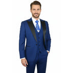 Men's Light Wool Statement Tuxedo Vested Formal Wedding Stage Suit Alberto Blue - J.Valintin Men's Wear Legend - 31837