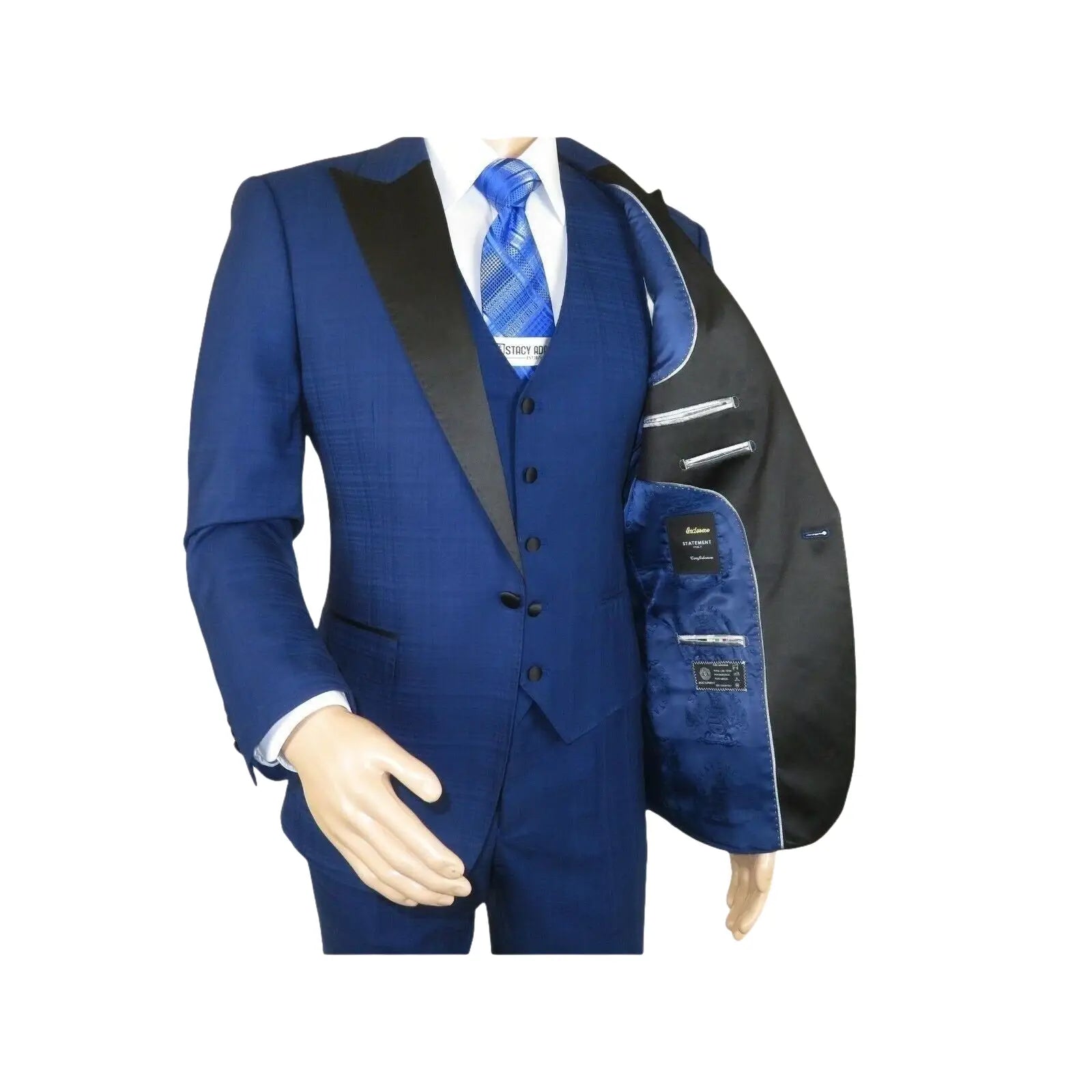 Men's Light Wool Statement Tuxedo Vested Formal Wedding Stage Suit Alberto Blue - J.Valintin Men's Wear Legend - 31837
