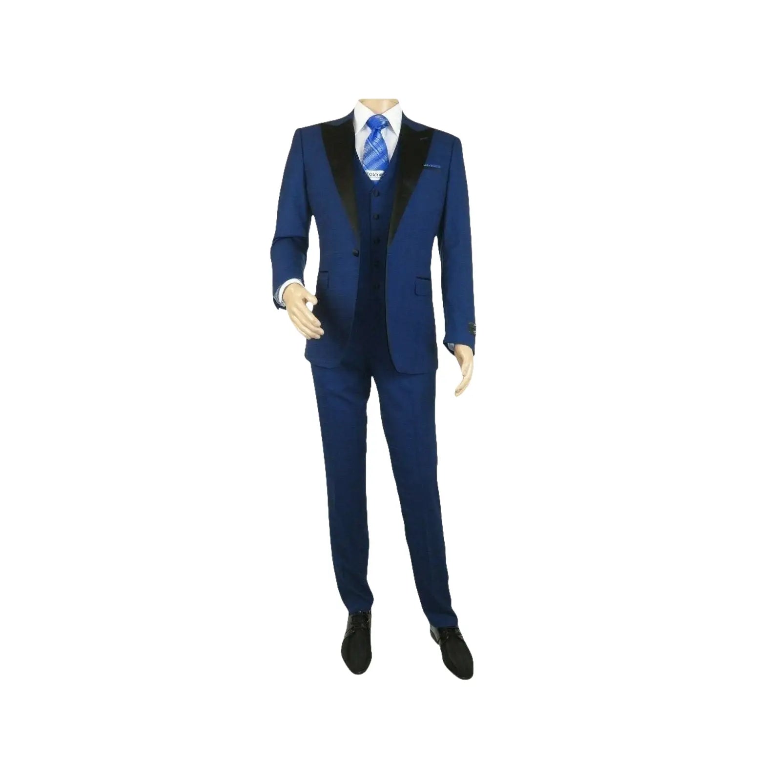 Men's Light Wool Statement Tuxedo Vested Formal Wedding Stage Suit Alberto Blue - J.Valintin Men's Wear Legend - 31837