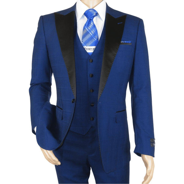 Men's Light Wool Statement Tuxedo Vested Formal Wedding Stage Suit Alberto Blue - J.Valintin Men's Wear Legend - 31837