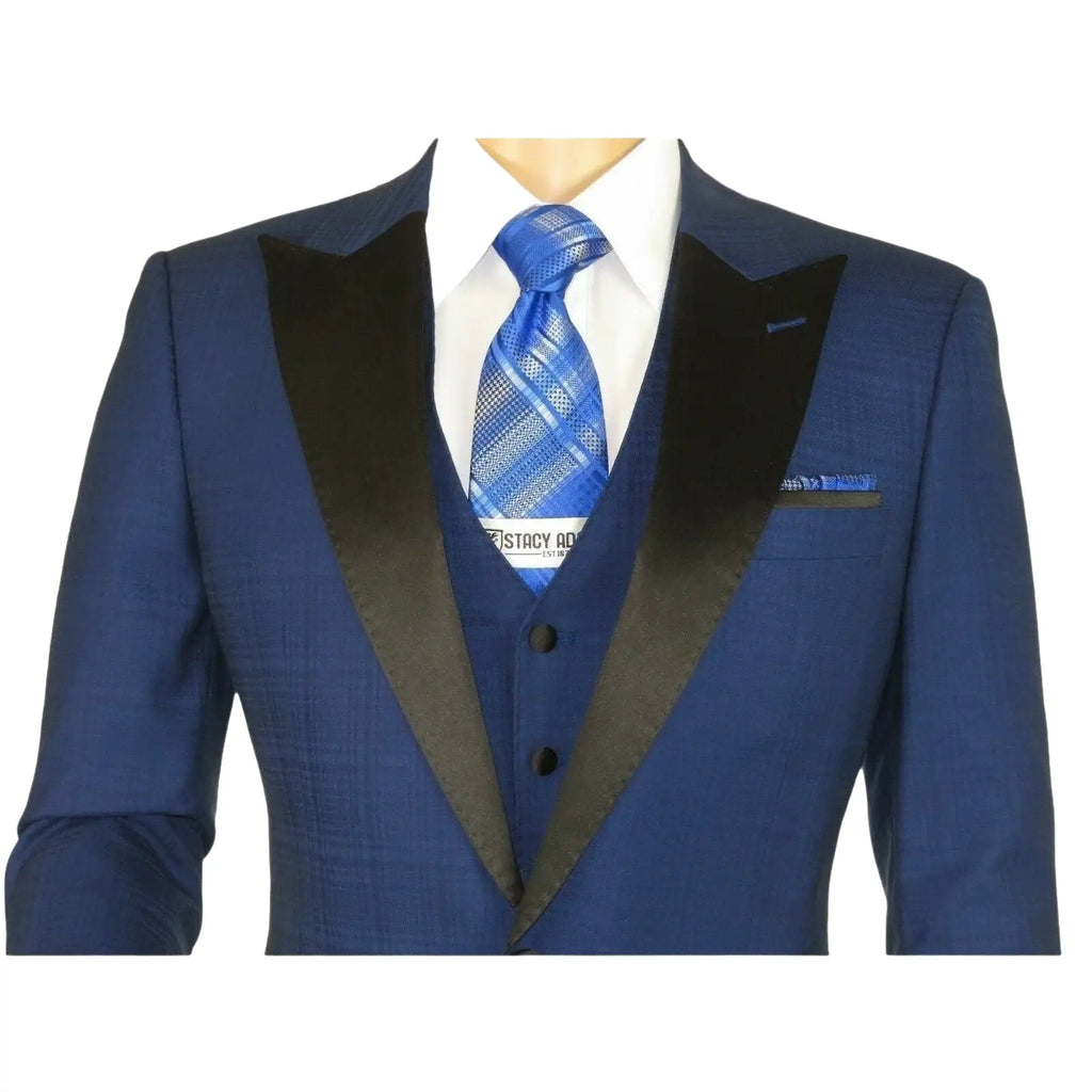 Men's Light Wool Statement Tuxedo Vested Formal Wedding Stage Suit Alberto Blue - J.Valintin Men's Wear Legend - 31837