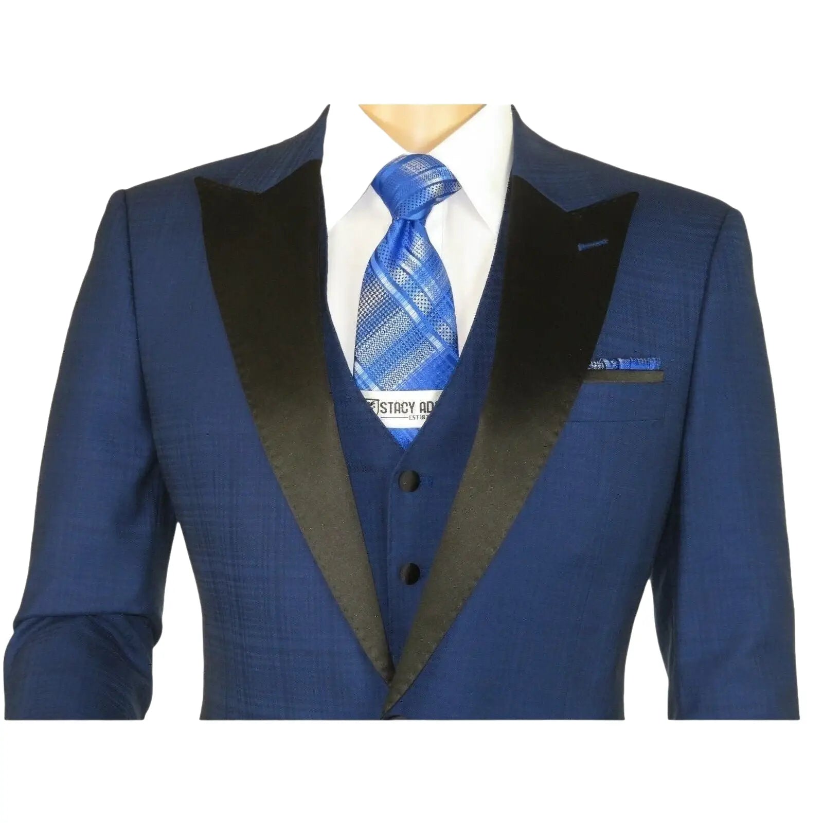 Men's Light Wool Statement Tuxedo Vested Formal Wedding Stage Suit Alberto Blue - J.Valintin Men's Wear Legend - 31837