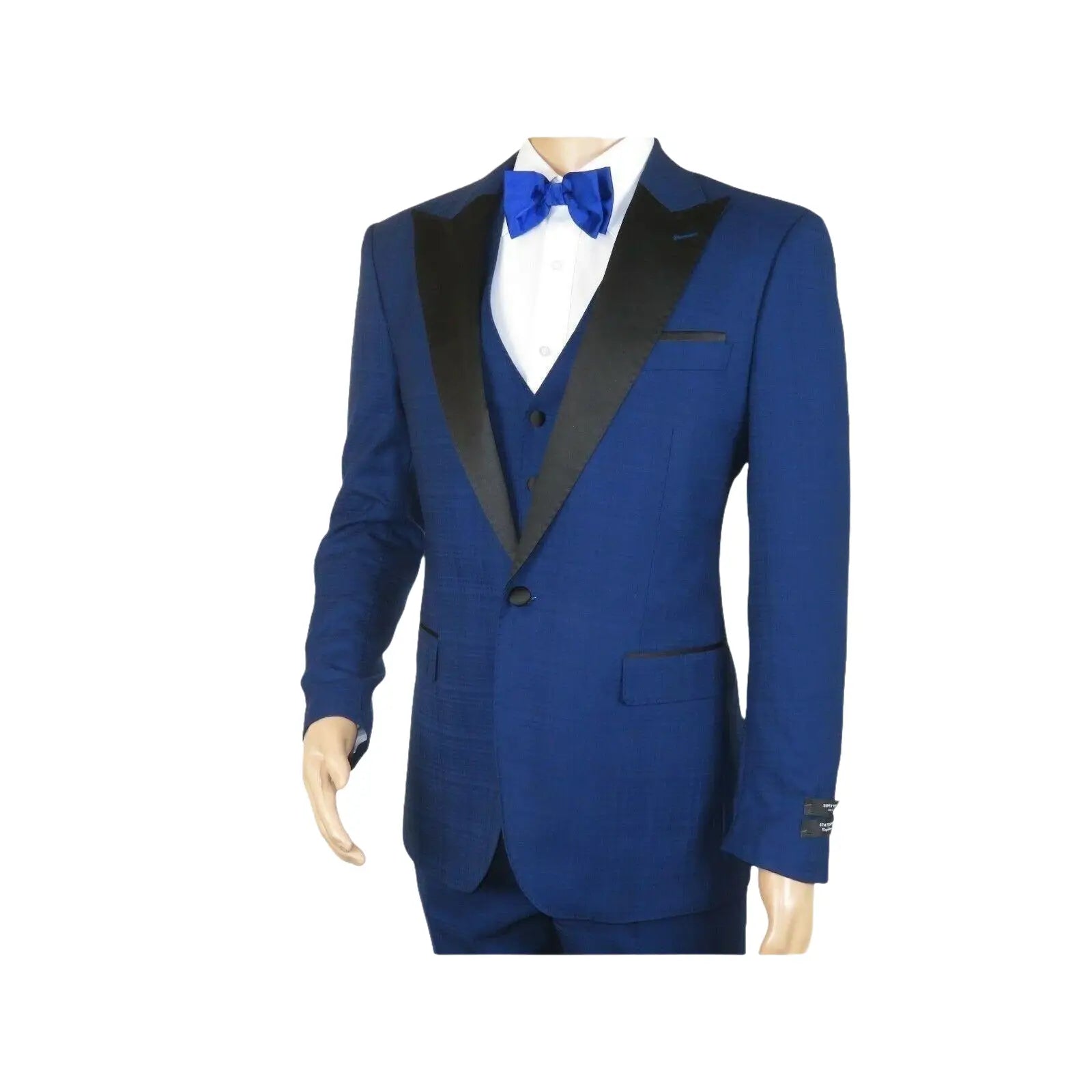 Men's Light Wool Statement Tuxedo Vested Formal Wedding Stage Suit Alberto Blue - J.Valintin Men's Wear Legend - 31837