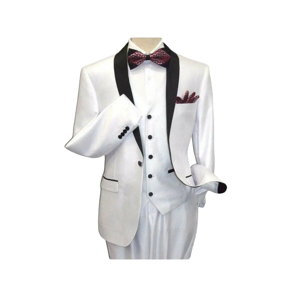 Men's Lorenzo Bruno Shawl Tuxedo Slim 3 Piece Shiny Formal Suit S6501V White - J.Valintin Men's Wear Legend - 19886