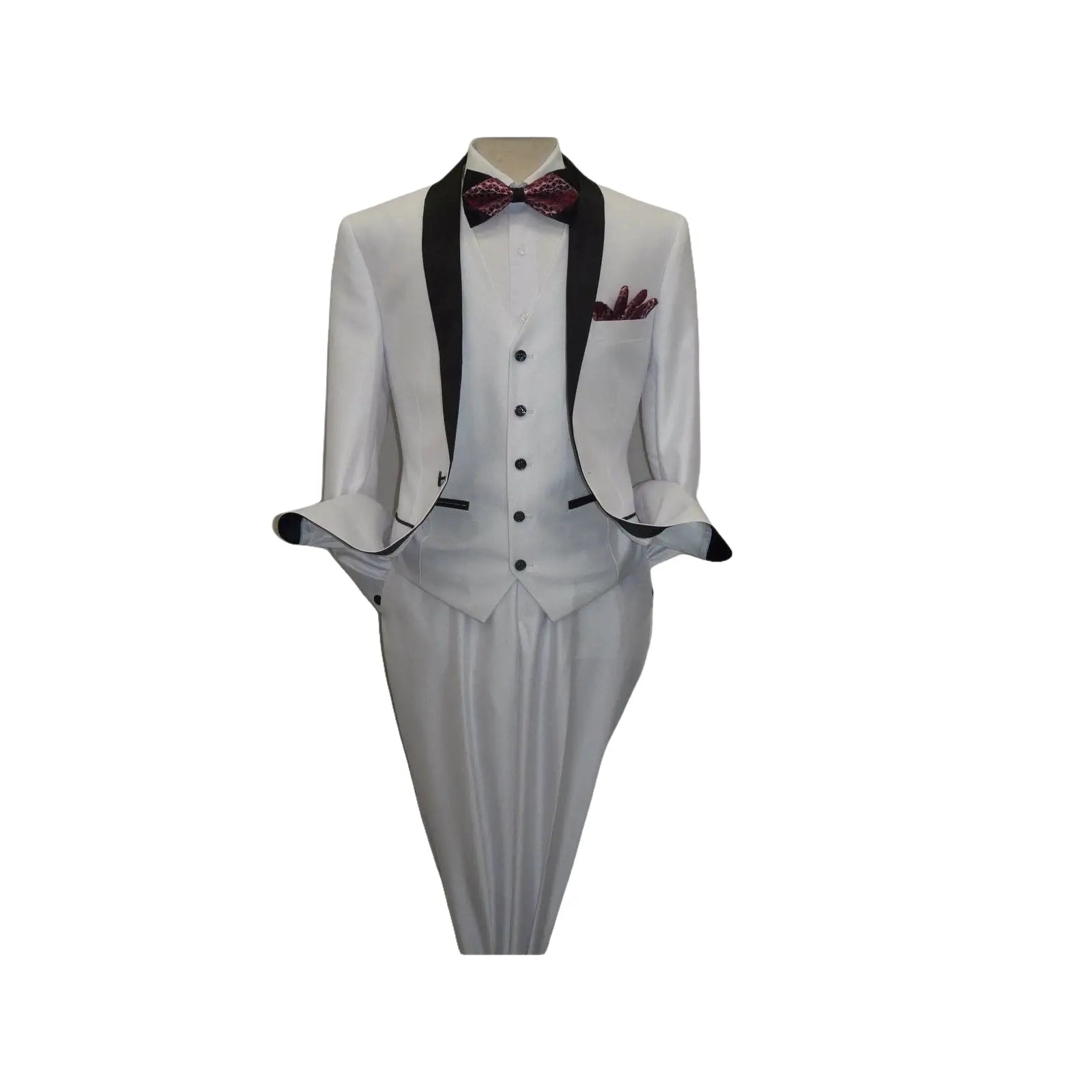 Men's Lorenzo Bruno Shawl Tuxedo Slim 3 Piece Shiny Formal Suit S6501V White - J.Valintin Men's Wear Legend - 19886