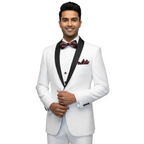 Men's Lorenzo Bruno Shawl Tuxedo Slim 3 Piece Shiny Formal Suit S6501V White