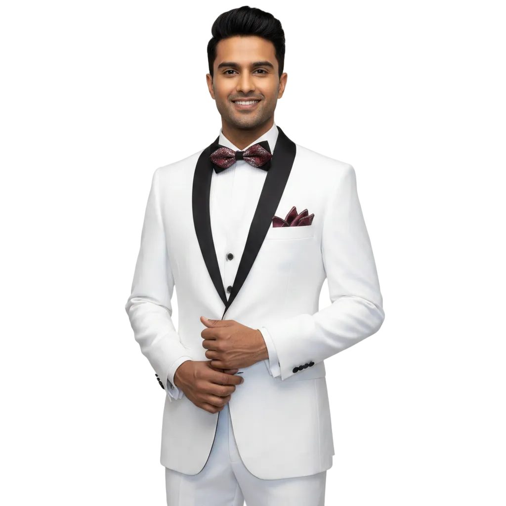 Men's Lorenzo Bruno Shawl Tuxedo Slim 3 Piece Shiny Formal Suit S6501V White