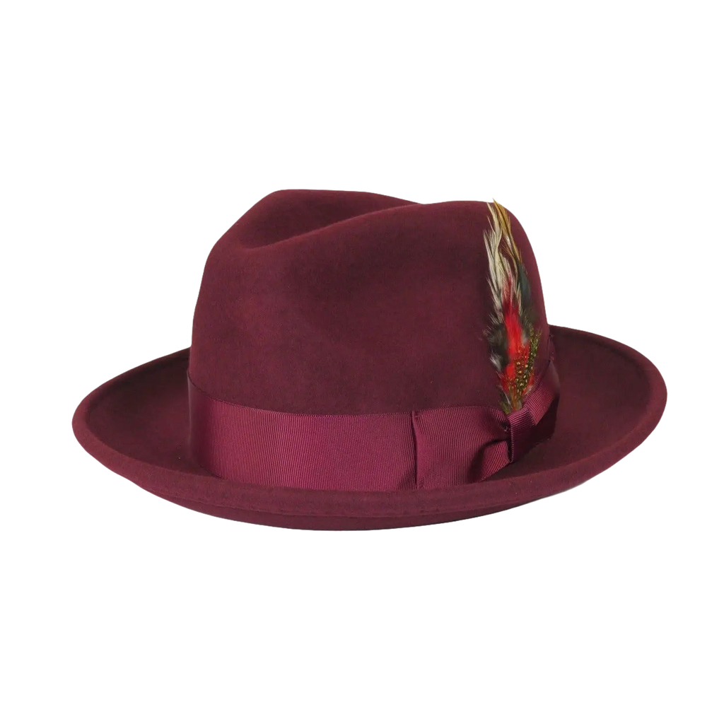 Men's Milani Wool Fedora Hat Soft Crushable Lined FD219 Burgundy - J.Valintin Men's Wear Legend - FD219 - Burgundy - S