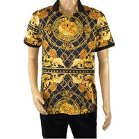 Mens PLATINI Sports Polo Shirt With Rhine Stones Lion Medallion DPP8245 Black - J.Valintin Men's Wear Legend - 71733