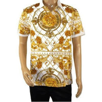 Mens PLATINI Sports Polo Shirt With Rhine Stones Lion Medallion DPP8246 White - J.Valintin Men's Wear Legend - 71728