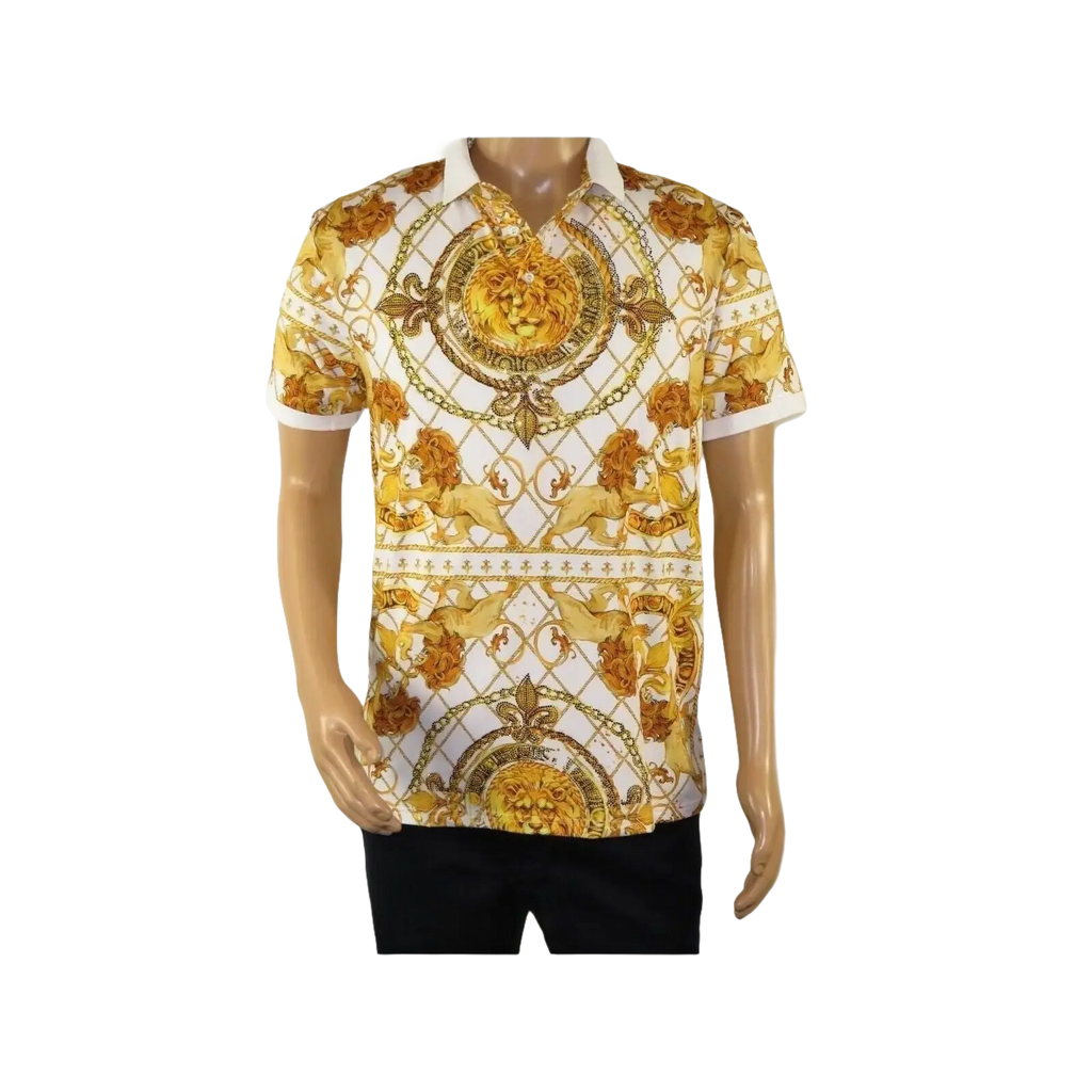 Mens PLATINI Sports Polo Shirt With Rhine Stones Lion Medallion DPP8246 White - J.Valintin Men's Wear Legend - 71728