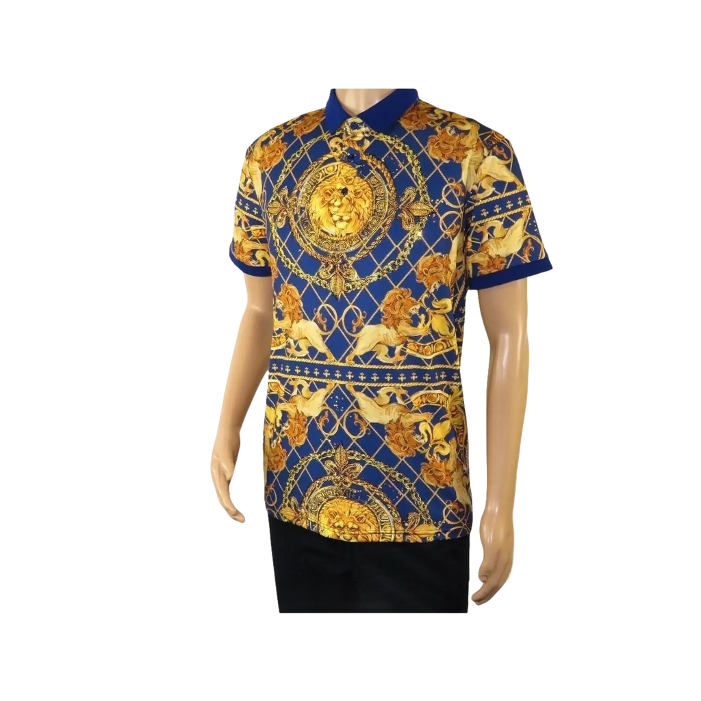 Mens PLATINI Sports Polo Shirt With Rhine Stones Lion Medallion DPP8247 Navy - J.Valintin Men's Wear Legend - 71723