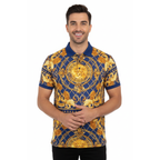 Mens PLATINI Sports Polo Shirt With Rhine Stones Lion Medallion DPP8247 Navy
