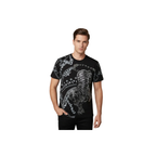Mens PLATINI Sports Shirt With Rhine Stones Lion Chain STT8022 Black Lion