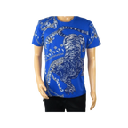 Mens PLATINI Sports Shirt With Rhine Stones Lion Chain STT8025 Royal Blue - J.Valintin Men's Wear Legend - 92055