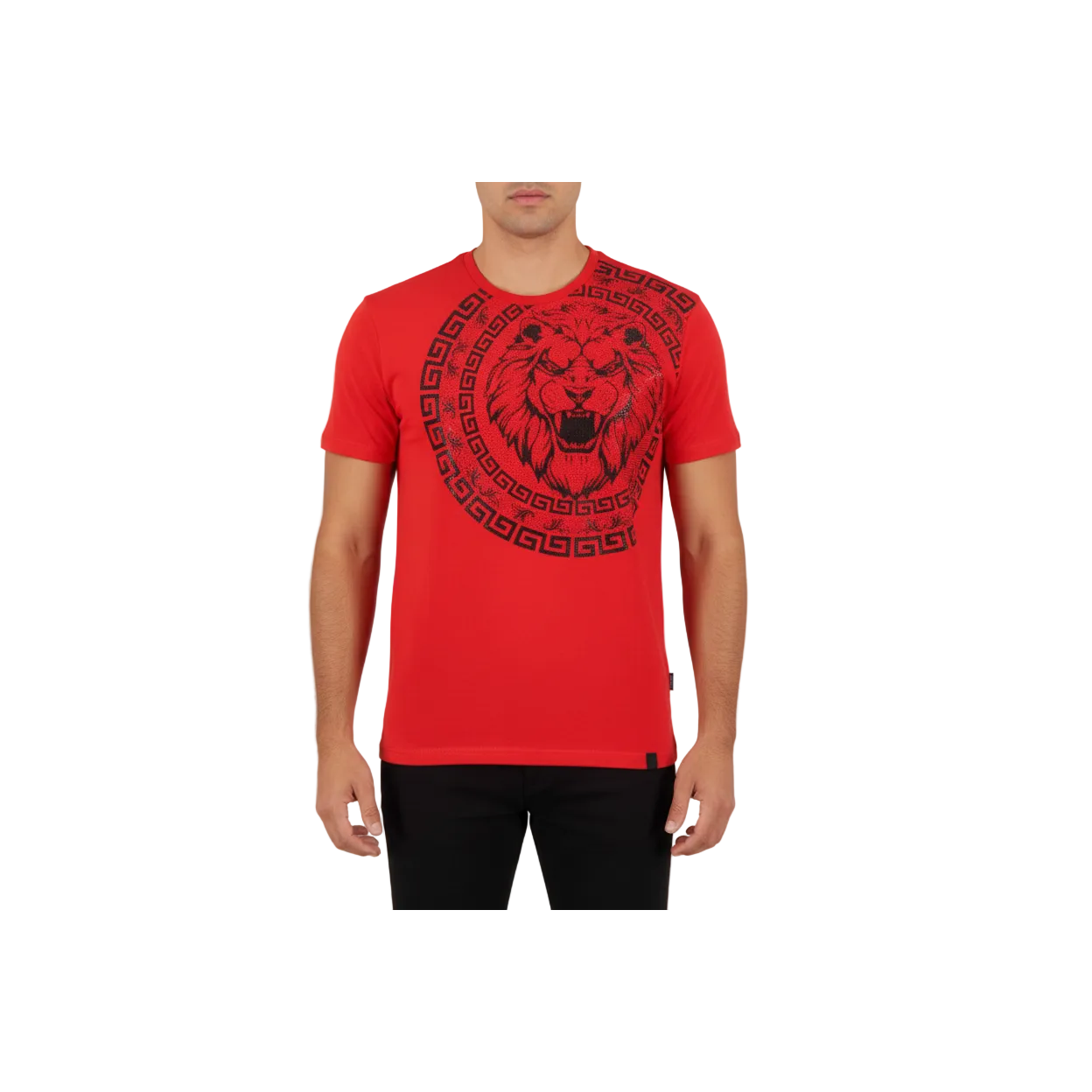 Mens PLATINI Sports Shirt With Rhine Stones Lion Medallion Chain SS3612 Red
